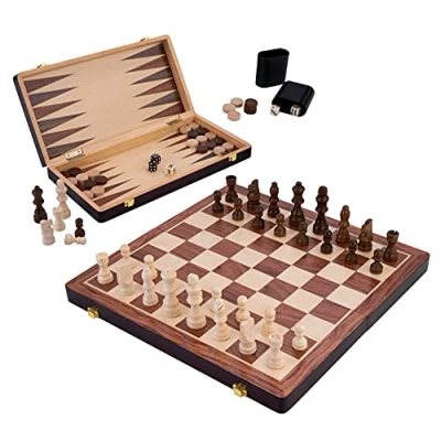 Afbeelding van Schaak/backgammon opklapbaar essenhout (afmetingen: 38,5 x 5,5 cm) Engelhart Games