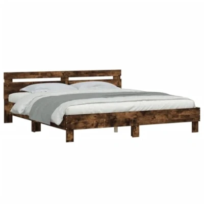 Afbeelding van vidaXL Bedframe met hoofdeinde en LED gerookt eikenkleurig 160x200 cm