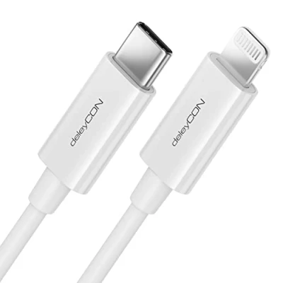 Afbeelding van deleyCON 1 m USB C Lightning oplaadkabel datakabel ultrasnelle MFI gecertificeerd voor iPhone 14 13 12 11 Pro Max Mini Power Delivery wit