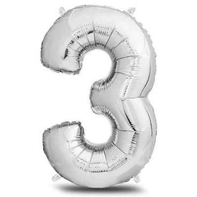 Afbeelding van Folieballon cijfer XXL zilver 101cm verjaardagsdecoratie reuze cijferballon ballon nummer decoratie voor verjaardag vliegt met helium (getal 3)