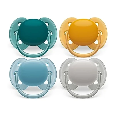 Afbeelding van Philips Avent Ultra Soft Fopspeen 6 tot 18 Maanden 4 Speentjes Groen/Oranje/Blauw/Grijs SCF091/36