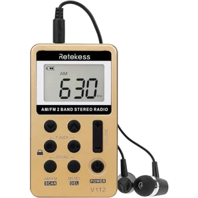 Afbeelding van Retekess V112 Mini FM radio met zak, draagbare radio, AM, oplaadbaar, walkman, wekker, hoofdtelefoonaansluiting, outdoor, sport, kerstcadeau, geel