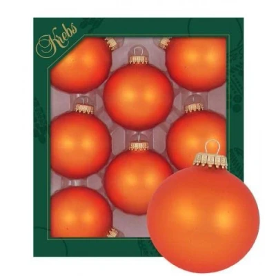 Afbeelding van LAUSCHAER Set van 8 kerstballen, mat oranje, 6,7 cm, met gouden kroon + 50 snelhangers in goud, gratis bij je bestelling