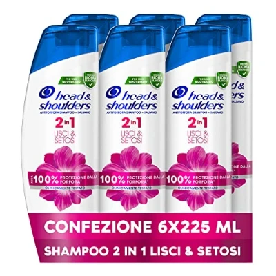 Afbeelding van Head &amp; Shoulders Gladde en zijdeachtige 2 in 1 shampoo conditioner voor droog haar, tot bescherming tegen roos huid klinisch bewezen, 225 ml x 6