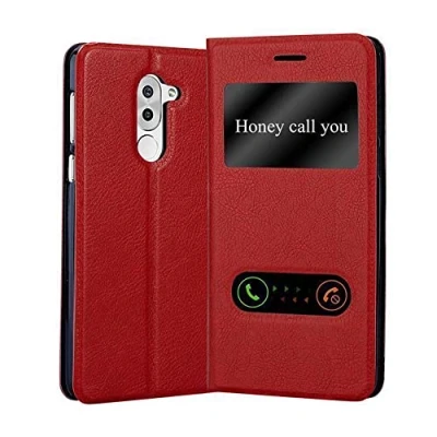 Afbeelding van Cadorabo Hoesje geschikt voor Huawei MATE 9 LITE / GR5 2017 Honor 6X in SAFRAN ROOD Beschermhoes met magnetische sluiting, standfunctie en 2 kijkvensters Book Case Cover Etui
