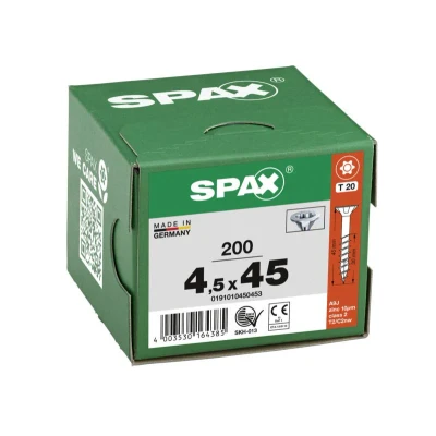 Afbeelding van Spax Spaanplaatschroef platverzonken kop verzinkt T Star T20 deeldraad 4.5x45mm (per 200 stuks)