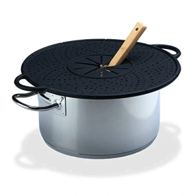 Afbeelding van Relaxdays spatdeksel silicone anti 30 Ø overkookdeksel hittebestendig zwart