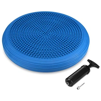 Afbeelding van Navaris anti slip balanskussen met pomp Opblaasbare balanstrainer Wiebelkussen voor een goede balans en sterke spieren Diameter 34cm Blauw