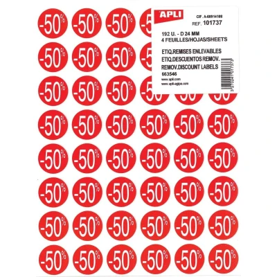 Afbeelding van Agipa Kortinglabel 50%, rood, pak van 192 stuks, verwijderbaar etiket