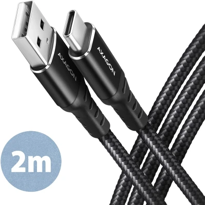 Afbeelding van AXAGON BUCM AM20AB cable USB C &lt; &gt; A, 2m, 2.0, 3A, ALU, braid, Black