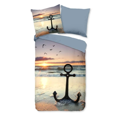 Afbeelding van Dekbedovertrek 200x200 cm Strand en Zee Print met Anker Multi 2 Persoons 100% Katoen Oeko Tex Gecertificeerd