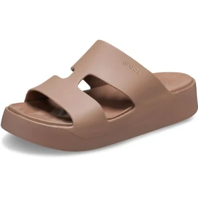 Afbeelding van Crocs Getaway Platform Hstrap Muiltjes met hak, Dames, Maat: 41, Latte Kunststof