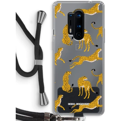 Afbeelding van Case Company® hoesje met Koord geschikt voor OnePlus 8 Pro Luipaard Telefoonhoesje Zwart Bescherming aan alle Kanten en Over de Schermrand