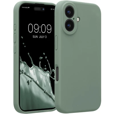 Afbeelding van kwmobile telefoonhoesje geschikt voor Apple iPhone 16 TPU backcover met siliconen coating Smartphone case in grijsgroen