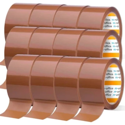 Afbeelding van m office 12 rollen bruin plakband voor het verpakken van dozen, verzendingen, verhuizingen en knutselen, veilige duurzame afdichting, 48 mm x 66