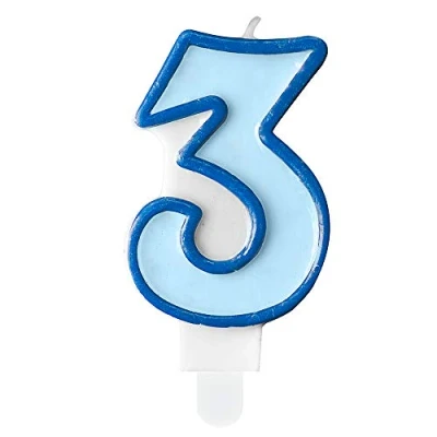 Afbeelding van Verjaardagskaars in de vorm van een cijfer 3, blauw, 7 cm