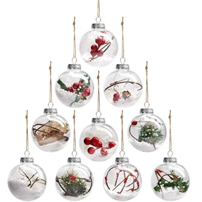 Afbeelding van Kerstbal (10 stuks) kerstballen, rond, transparant, voorgesponnen, van kunststof, kerstdecoratie voor kerstdecoratie, bruiloft, feest met jute koord