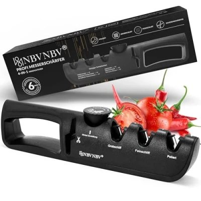 Afbeelding van Messenslijper en messenslijper, 4 in 1 met schaarschuurmachine, 6 instelbare niveaus, professionele Blade Star, ergonomisch mes, zwart