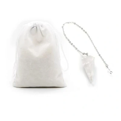 Afbeelding van Klok, natuursteen, witte kwarts, kristallen slinger, zeshoekig, vintage, radiesthesie, chakra, reiki, waarzeggerij, meditatie, wicca (wit)