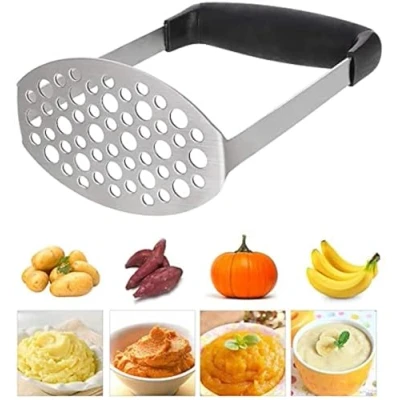 Afbeelding van PIQIUQIU Aardappelpers van roestvrij staal, aardappelpuree, aardappelstamper, romige aardappelstamper (zwart 12 x 7 17 cm)