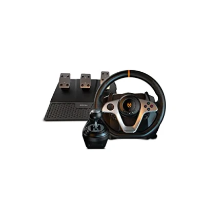 Image de KROM K WHEEL PRO Volant de course professionnel avec pédales, levier vitesses, palettes intégrées, 3 modes sensibilité réglables, compatible PC, PS3, PS4, Xbox One et Nintendo Switch Noir