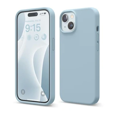 Afbeelding van Elago Compatibel met iPhone 15, vloeibaar siliconen hoesje, volledige bescherming, schokbestendige zachte krasbestendige microvezelvoering, 15,5 cm (hemelsblauw)
