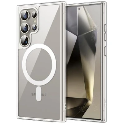 Afbeelding van JETech Magnetische beschermhoes voor Samsung Galaxy S24 Ultra 5G, compatibel met MagSafe, beschermhoes, schokbestendig, vergeelt niet, transparante achterkant van hard pc (transparant)