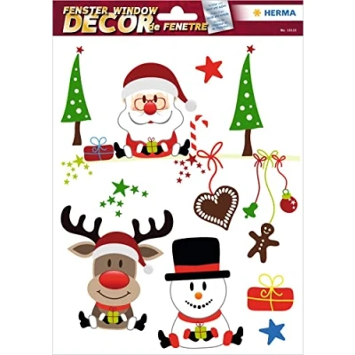 Afbeelding van HERMA 15115 raamstickers voor Kerstmis, kerstman, rendier, sneeuwpop, kinderen, afneembare winter raamstickers, kinderkamer,