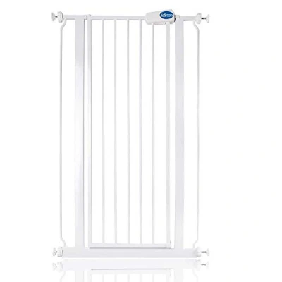 Afbeelding van Safetots Extra hoog veiligheidshek van metaal met druk (68,5 cm 75 cm, wit)