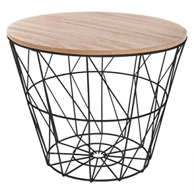 Afbeelding van Bijzettafel Mand Zwart/ hout H 30.5 x D 38 cm