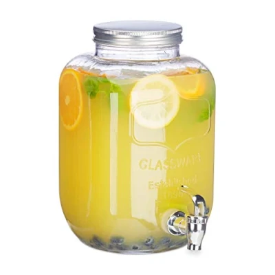 Afbeelding van Relaxdays Drankdispenser waterdispener tapkraan limonadetap 5 L glas retro