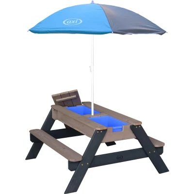 Afbeelding van AXI Nick Zand &amp; Water Picknicktafel Antraciet/grijs Parasol Grijs/blauw
