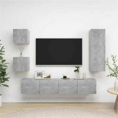 Afbeelding van vidaXL 5 delige Tv meubelset bewerkt hout betongrijs
