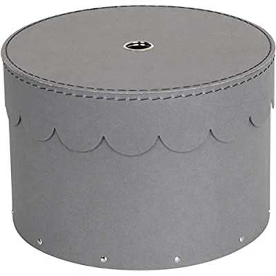 Afbeelding van Set van 2 ronde opbergdozen met deksel voor kleding, speelgoed enz. Decoratieve doos vezelplaat en papier, grijs