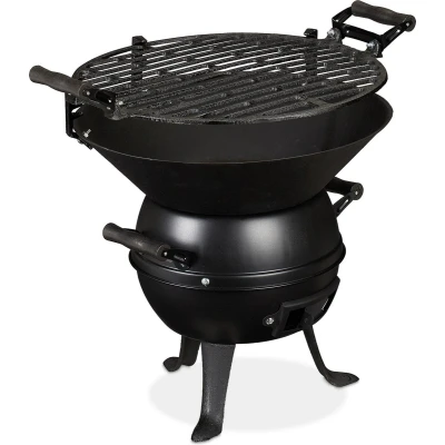 Afbeelding van Relaxdays houtskool barbecue gietijzer camping bbq compact grill 35 cm zwart