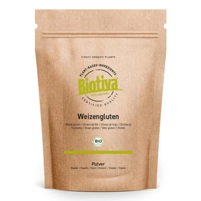 Image de Gluten de blé biologique 1kg Emballage en stock Contient des protéines Embouteillé et testé Allemagne Biotiva
