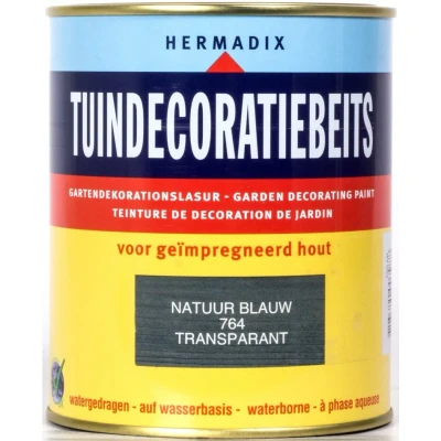 Afbeelding van Hermadix Tuindecoratiebeits Transparant 764 Natuur Blauw 0,75 liter Tuinbeits