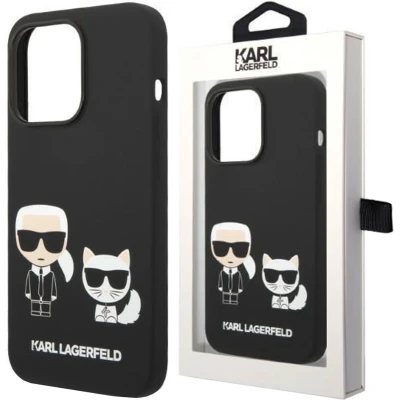 Afbeelding van Karl Lagerfeld KLHMP14LSSKCK iPhone 14 Pro 6.1 hardcase zwart/zwart Vloeibare siliconen &amp; Choupette Magsafe