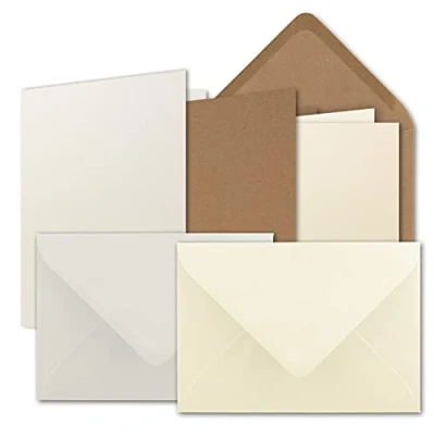 Afbeelding van 60 stuks kaarten formaat B6 natuurlijk wit vanille kraftpapier bruin vouwkaarten met enveloppen 3 kleuren 12 x 17 cm en 12,5 17,5