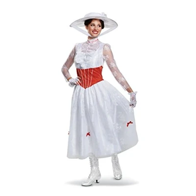 Afbeelding van Disguise Mary Poppins Luxe dameskostuum, wit/weelderige tuin, L (12 14)