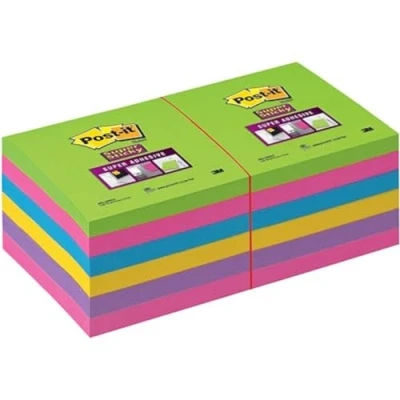 Afbeelding van Post it Super Sticky Notes, 90 Vel, Ft 76 X Mm, Assorti, Pak Van 12 Blokken Memoblok