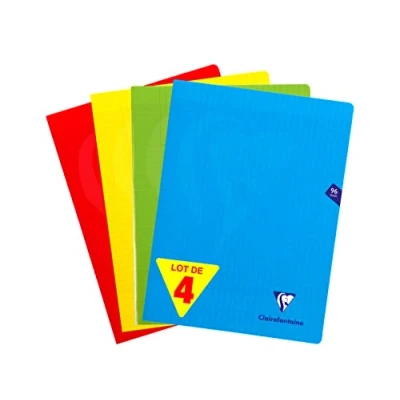 Afbeelding van Clairefontaine Mimesys, 293361AMZC, geniete notitieboekjes, 24 x 32 cm, 96 pagina&#039;s grote ruitjes, wit papier 90 g, polypropyleen omslag (blauw, rood, geel, groen), 4 stuks