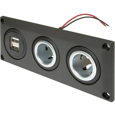 Afbeelding van ProCar Einbausteckdose mit USB A Doppelsteckdose + 2 Powersteckdosen Inbouwstopcontact met dubbel stopcontact powerstopcontacten Stroombelasting