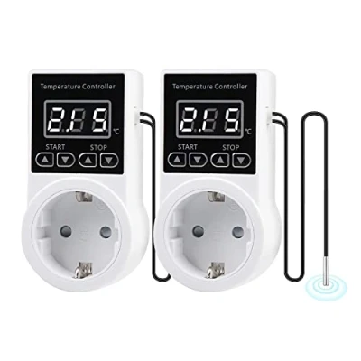 Afbeelding van Temperatuurregelaar, 230 V temperatuurregelaar met sonde, waterdichte thermostaat, intelligente verwarming, thermostaatstopcontact voor broeikas, terrarium, aquarium, ontkieming van zaden