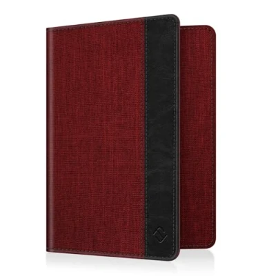 Afbeelding van FINTIE Paspoorthouder geweven hoes paspoortportemonnees paspoortbeschermers zakje beschermhoes bagage documenten, Denim Bordeaux, Stijlvol