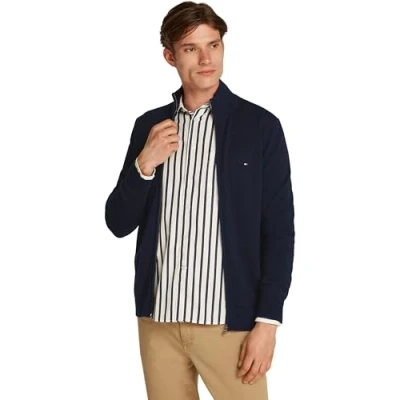 Image de Tommy Hilfiger Pull avec fermeture éclair pour homme, Bleu (Desert Sky), L