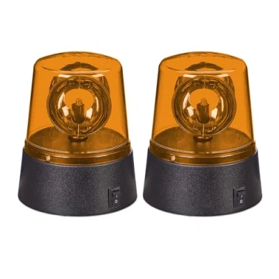 Afbeelding van Relaxdays Lot de 2 gyrophares, réflecteur rotatif, anniversaire, à piles, lumière fête, orange/noir