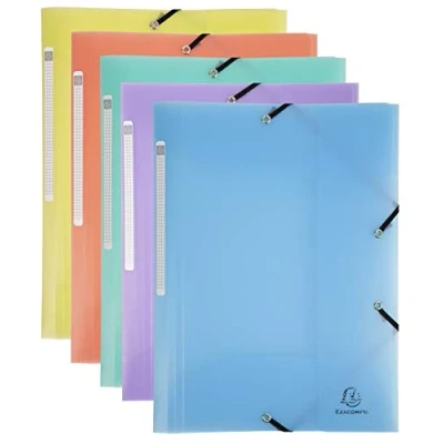 Image de Exacompta Réf. 55170E Paquet de 5 chemises à élastiques Chromaline pastel pochettes 3 rabats en polypropylène translucide dimensions 24 x 32 cm pour format A4 couleurs assorties