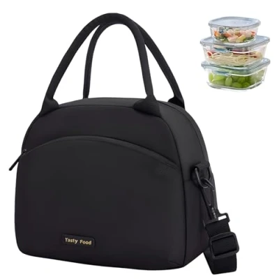 Afbeelding van Volumoon lunchtas, thermische draagbare lunchtas met schouderriem, koeltas voor levensmiddelen, picknick, school, werk (zwart)