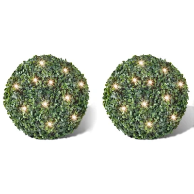 Afbeelding van Ronde kunstbuxus 35 cm met solar LED verlichting (2 stuks)